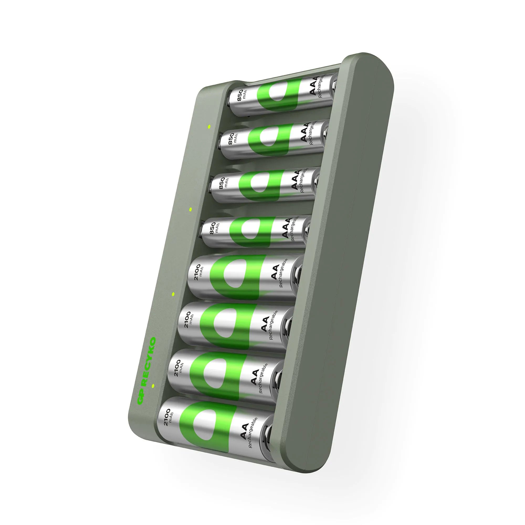 GP RECYKO E821 USB Economy Ladegerät mit 4 RECYKO 2100 AA und 4 RECYKO 850 AAA
