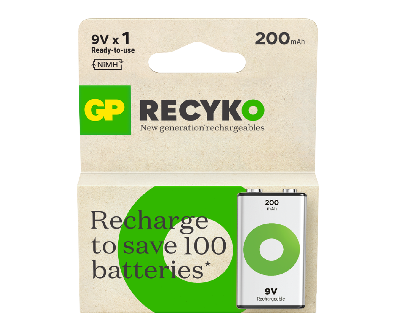 GP RECYKO 9V wiederaufladbarer Akku 200mAh