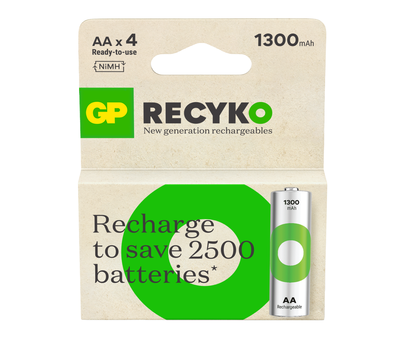 GP RECYKO AA Wiederaufladbare Akkus 2600mAh - 4 Stück