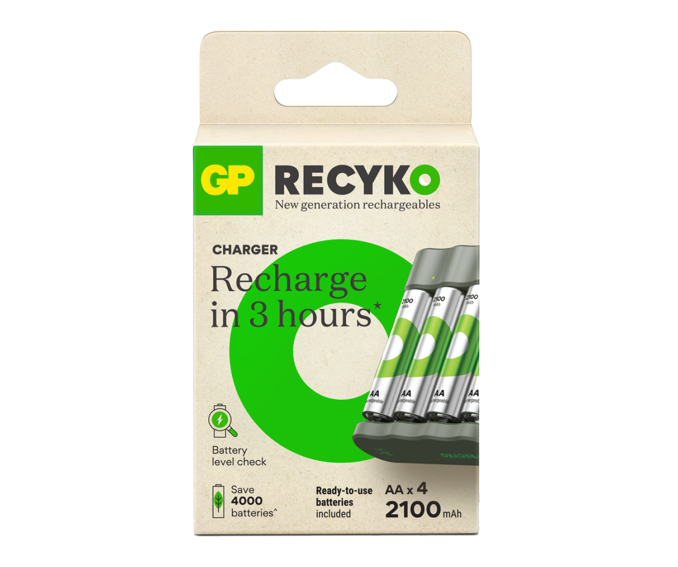 GP RECYKO B441 Akku-Ladegerät mit 4 wiederaufladbaren AA-Akkus 2100mAh