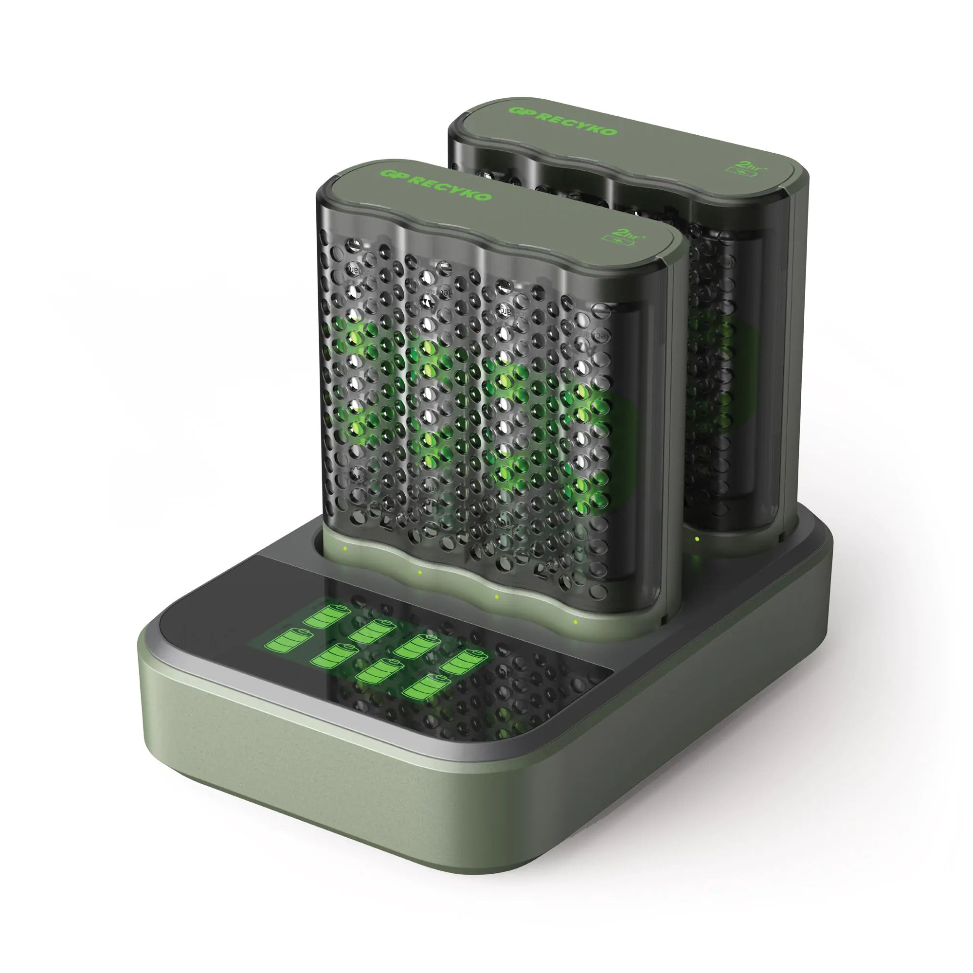 GP RECYKO Schnellladestation (USB) D851 und 2 x Schnellladegerät (USB) M451 mit 8 x AA 2600mAh NiMH-Akkus