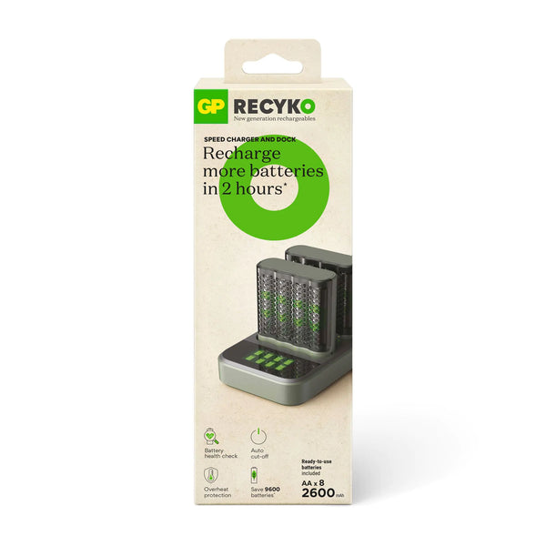 GP RECYKO Schnellladestation (USB) D851 und 2 x Schnellladegerät (USB) M451 mit 8 x AA 2600mAh NiMH-Akkus