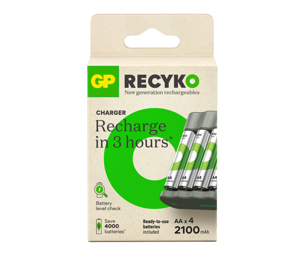 GP RECYKO B441 Akku-Ladegerät mit 4 wiederaufladbaren AA-Akkus 2100mAh